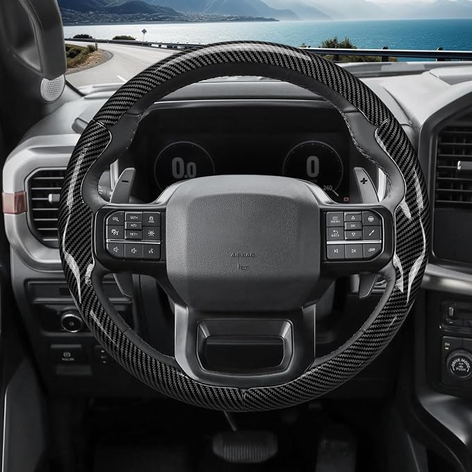 Steering Wheel Cover for Ford F150 2021-2025/ F-150 Lightning 2022-2025/ F250 F350 F450 F550 2023-2025/ Ford Expedition 2022-2024 Car Steering Wheel Cover Protector Accessories for Ford(Glossy Black)