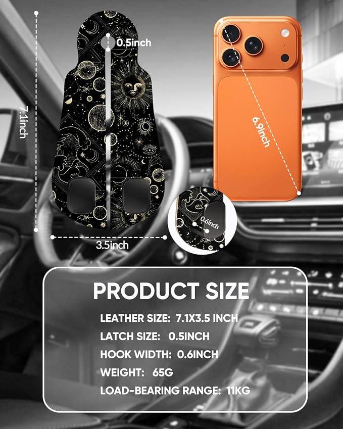 WOCOCN Purse Holder for Car, 2 Pack Heavy Duty Purse Hanger for Car, PU Leather Car Seat Hooks for Purses and Bags, Cute Moon Headrest Organizer for Handbags & Backpacks