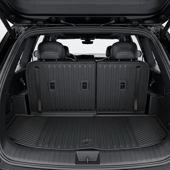 Auxko All Weather Floor Mats Cargo Mat with Backrest Mat for Kia Telluride 7&8 Seats 2020-2025 TPE Liners Accessories Guard Odorless Anti-Slip Floor Liners & Trunk Liner with Back Seat Protectors