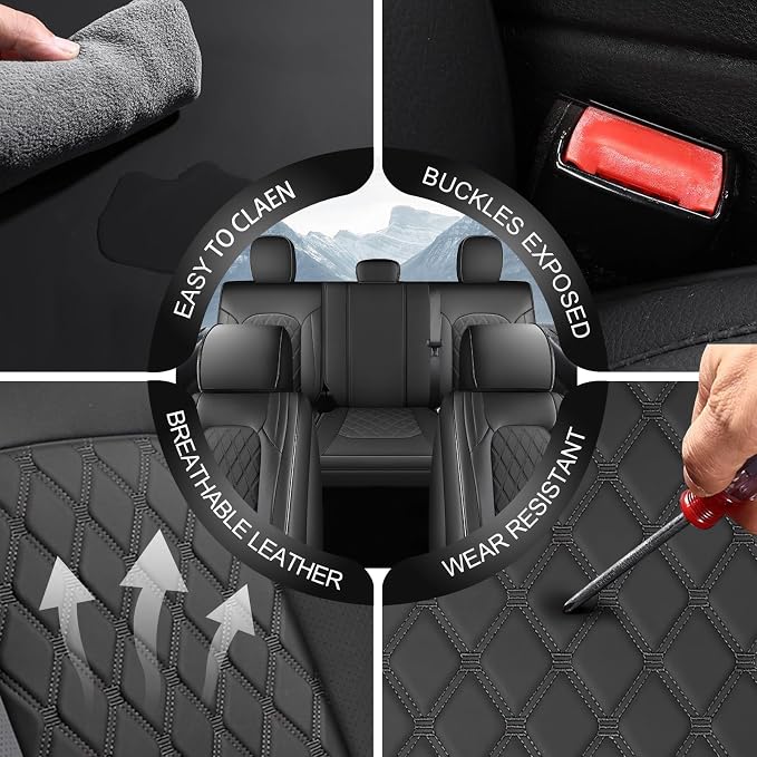 Umbrauto Custom Fit Seat Covers for Ford F150, Pickup Truck Leather Seatcovers for 2015-2025 2026 Ford F150 SuperCrew/ 2017-2026 F250 F350 F450 Super Duty Crew Cab XL XLT Lariat King Ranch Platinum