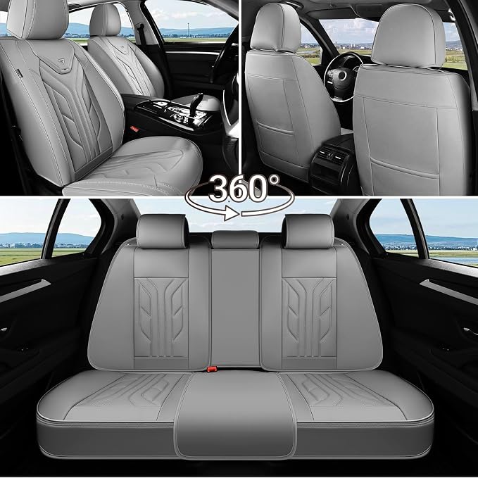 Coverado Seat Covers, Car Seat Covers Front Seats, Leather Seat Covers for Cars, Automotive Seat Covers Car Seat Protector Car Seat Cushion Universal Fit for Most Sedans SUV Pick-up Truck(Grey)