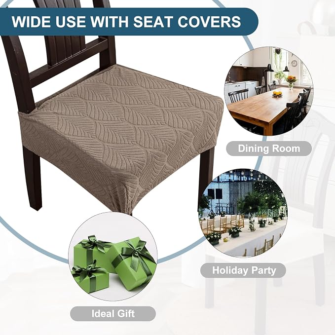Removable Washable Dining Chair Seat Covers Set of 4,Stretch Jacquard Chair Seat Cushion Protector Slipcovers, Rear Covers