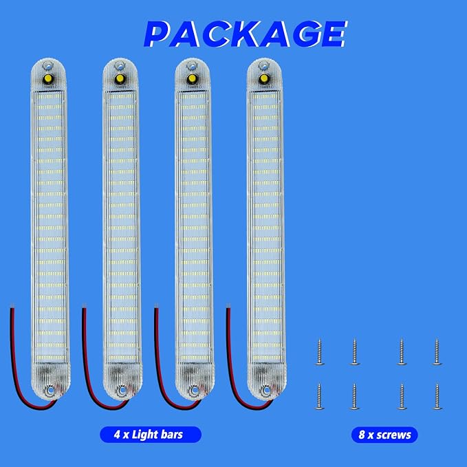12V Led Interior Light Bar with ON/Off Switch 6500K White 11Inch, 4 Packs | 72Led 12V 24V for Enclosed Cargo Trailer RV Van Truck Lorry Camper Caravan Motorhome