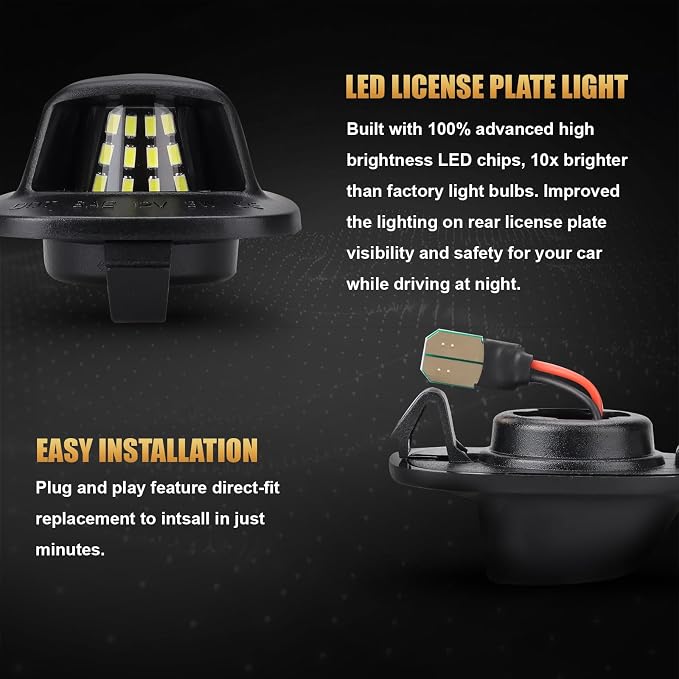 D-Lumina LED License Plate Lights Tag Lamp Assembly for 1999-2004 Nissan Xterra, 1998-2004 Nissan Frontier, Powered by 18-SMD 6000K White LED Tag Light, Pack of 2
