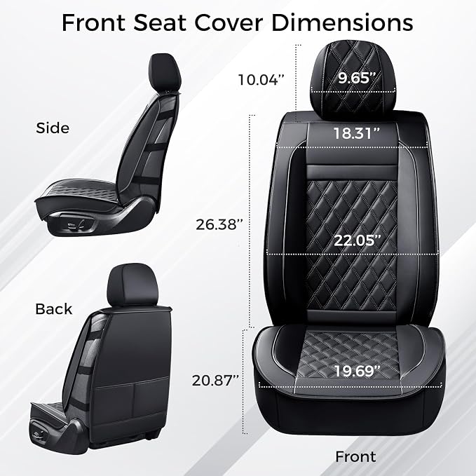 Huidasource Seat Covers Full Set, 5 Layers Full-Cover Leather Seat Cover Hollow Design Airbag Pops, Front & Back Seat, Seat Covers for Most Cars, Vans, Trucks, SUVs Universal Fit (Full Set/Black)