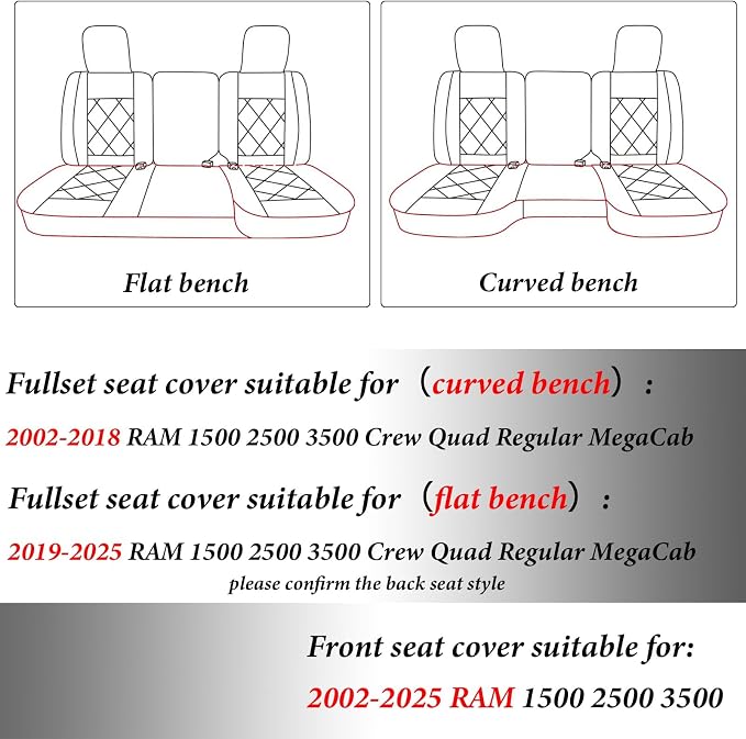 Coverado Car Seat Covers Full Set, Leather RAM 1500 Seat Covers Protectors Compatible with 2002-2026 Dodge RAM 1500 2500 3500 Crew Double Mega Quad Cab with Flat Bench, Blue