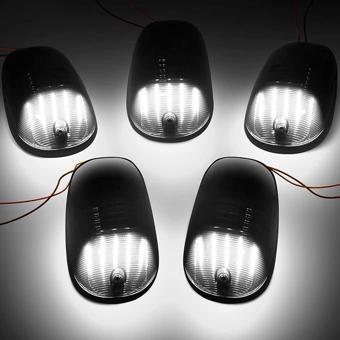 R&F Auto LED Cab Lights for 2003-2018 Ram 1500 2500 3500 Smoked 5Pcs | For 03-18 Ram 1500-3500 Pickup Trucks Roof Running Marker Lamps|DOT|SAE|No Error|IP67|Super Brightness|OEM Fit|AEC LED Chip