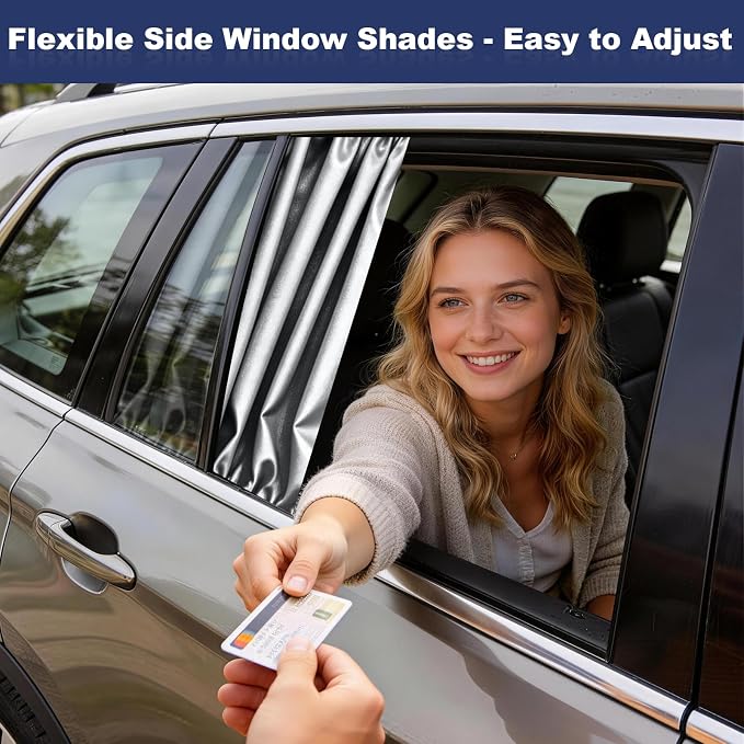 XCBYT Car Window Shades for Back Seat Windows, 100% Blackout, 4 Pack | Heat & UV protection, Privacy for camping, baby sleep, work break, road trip. Fits steel frames only, measure size before buy