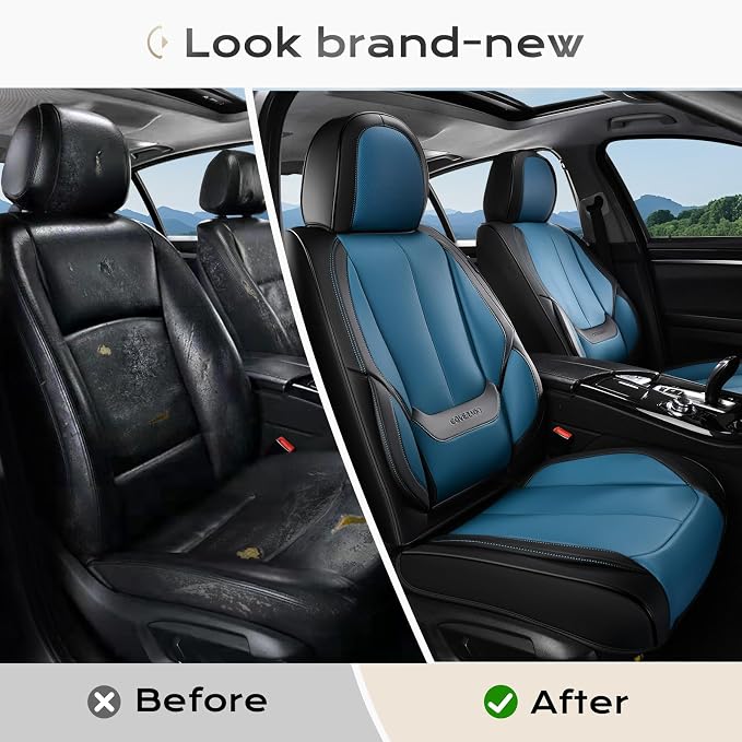 Coverado Car Seat Covers, Seat Covers for Cars, Waterproof Leather Auto Seat Protectors, Leather Car Seat Cushion, Car Interiors Accessories Universal Fit for Most Cars