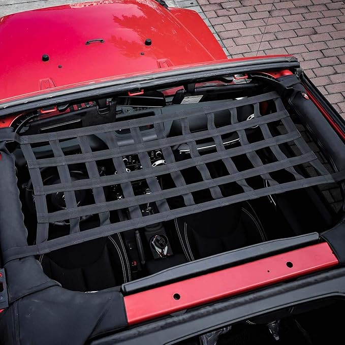 Mesh Cargo Net Hammock Roof Top Netting Hammock for Jeep Wrangler YJ TJ JK JKU JL JLU JT & Gladiator JT Accessories 1987-2024 (Black)