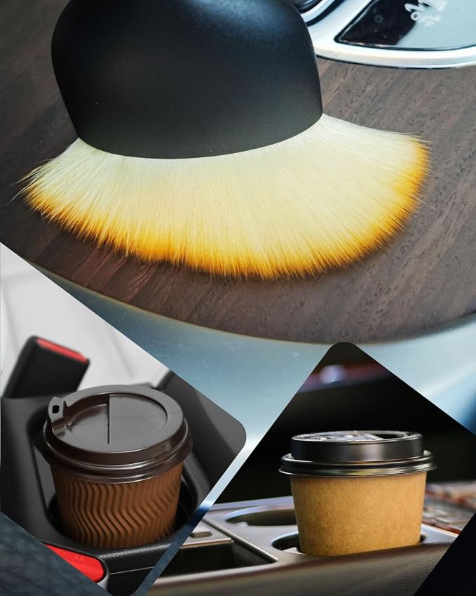 Car Coasters 4 Pcs with Duster Brush, Universal Non-Slip Cup Holders | Universal Car Cup Coaster Waterproof Sift-Proof Spill Holder (Black)