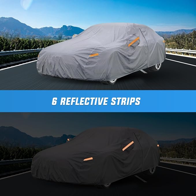 Nilight Car Cover Waterproof All Weather for Automobiles, Heavy Duty Outdoor Full Cover Rain Sun UV Protection with Zipper Cotton, Extra Thick Car Covers,Universal Fit for Sedan-Length (194" to 208")