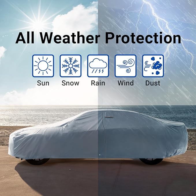 iCarCover 18-Layers Premium Universal Fit Car Cover Waterproof All Weather Sun Rain Snow UV Protection Outdoor Indoor Full Exterior Car Covers for Automobiles Sedan Hatch Coupe Fit for 217-226 inch
