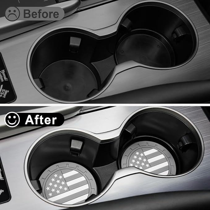 JUSTTOP Car Cup Holder Coaster,American Flag Non-Slip Insert Car Cup Coaster,Car Accessories Interior for Women and Man,4 Pack Gray