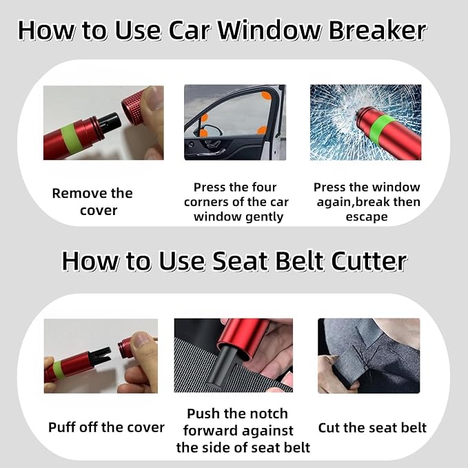 Car Window Breaker and Seatbelt Cutter Keychain,2 in 1 Safe Hammer Glass Break Underwater,Safety Automotive Emergency Escape Tool (3, redblacksilver)