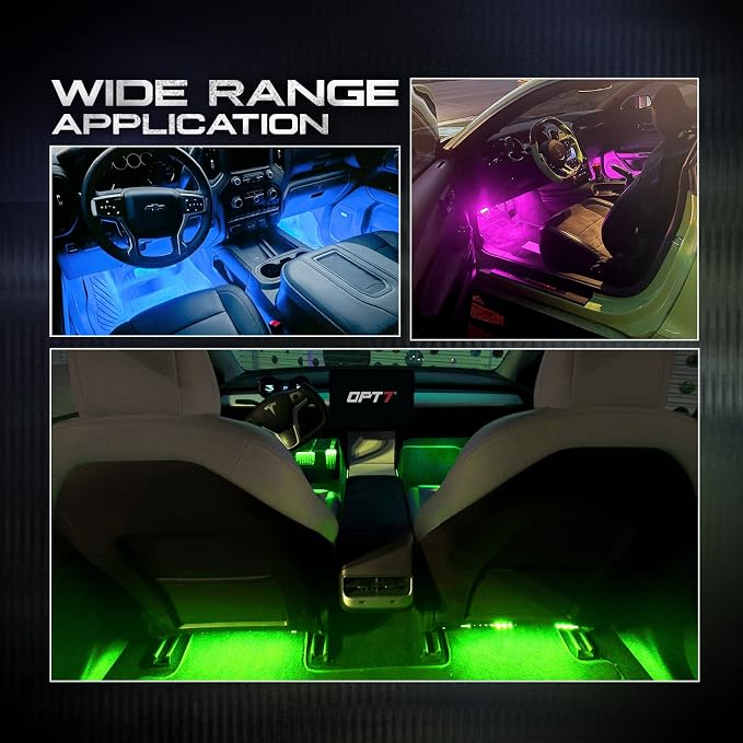 OPT7 Aura Double Glow RGB Interior Show Car Lights with Remote Control | Ultra Bright Ambient Glow, Multicolor Double LED Strips, Sports Car Decoration, 12V JDM Accessories, Sound Sync Lighting