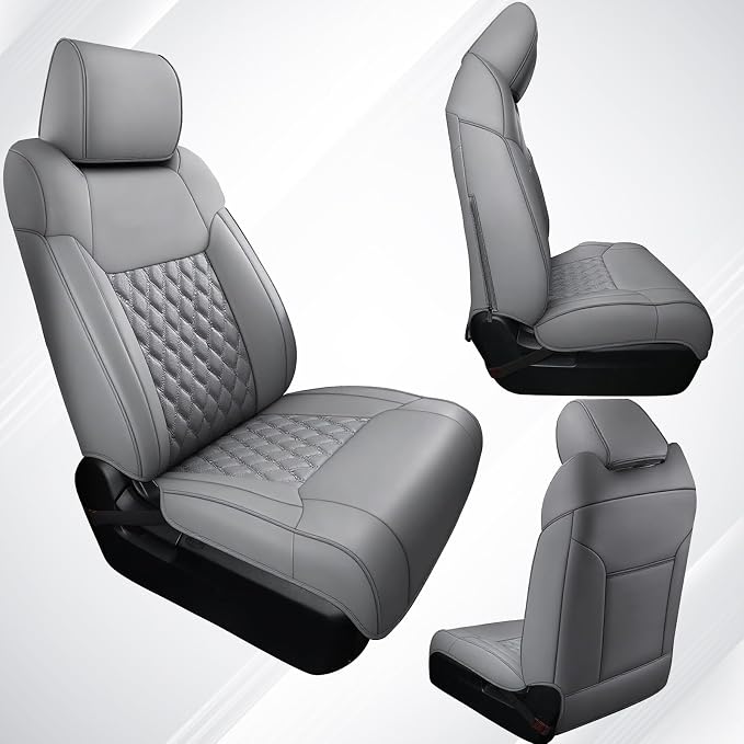 Huidasource Front Car Seat Covers Fit for Toyota Tacoma 2005-2015 All Cab Base Prerunner SR5 Limited TRD Sport Front Row, Full-Cover Waterproof Leather Truck Seat Cushion Covers, Gray