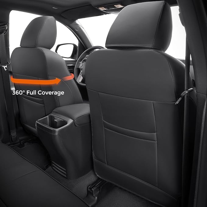 DrCarNow Super Cover for Toyota Tacoma Seat Covers 2016-2019 2020 2021 2022 2023,Fit for Tacoma Crew Cab/Double Cab (Black and Gray) Waterproof Leather Accessories(Not Fit the Fourth Generation)