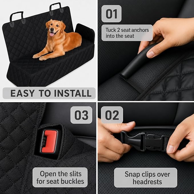Dog Car Seat Protector, Back Seat Cover for Dogs, SUV & Car Seat Covers 54" | Fits compact SUVs, sedans; protects rear bench and car interior from pet hair, kid spills