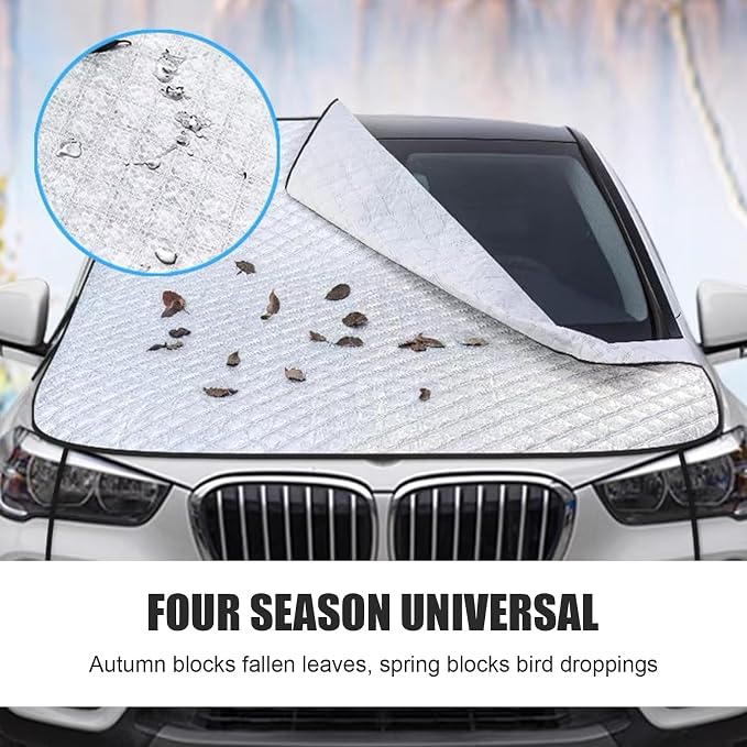 Shakas Car Half Car Cover Sunshade, Sunscreen Heat Insulation Thickened Wind Resistant Front Windshield Hood Sunshade, Four Seasons Universal Accessory, Suitable for Most Sedans, SUVs, MPVs (Silver)