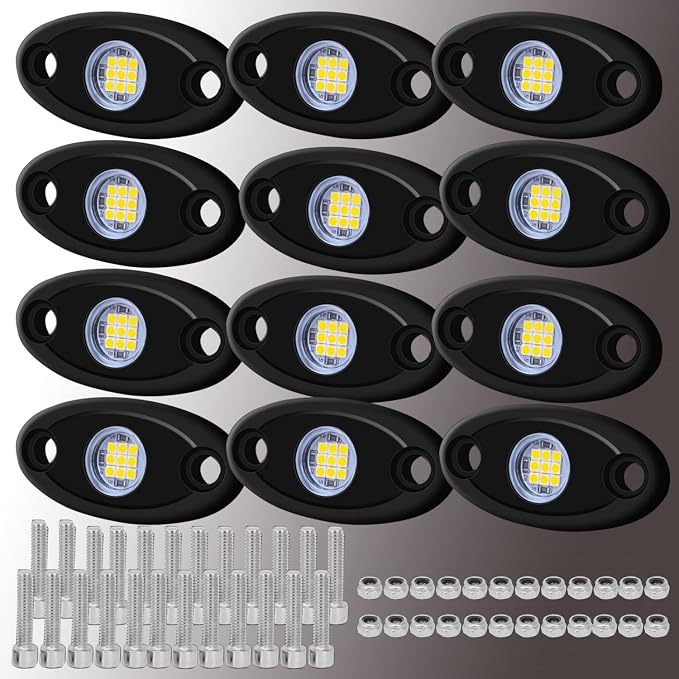 12 Pods LED Rock Lights Neon Underglow Light for Car Truck ATV SUV | Under Body Glow Light Trail Fender Lighting