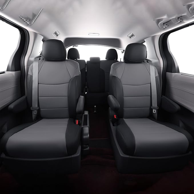 coverdream Sienna Leather Car Seat Covers Custom Fit for 2011-2020 Toyota Sienna LE,XLE,Limited,L,XLE Premium,Limited Premium,7-Seater,Full Coverage Auto Seat Protector (Full Set,Black/Gray)