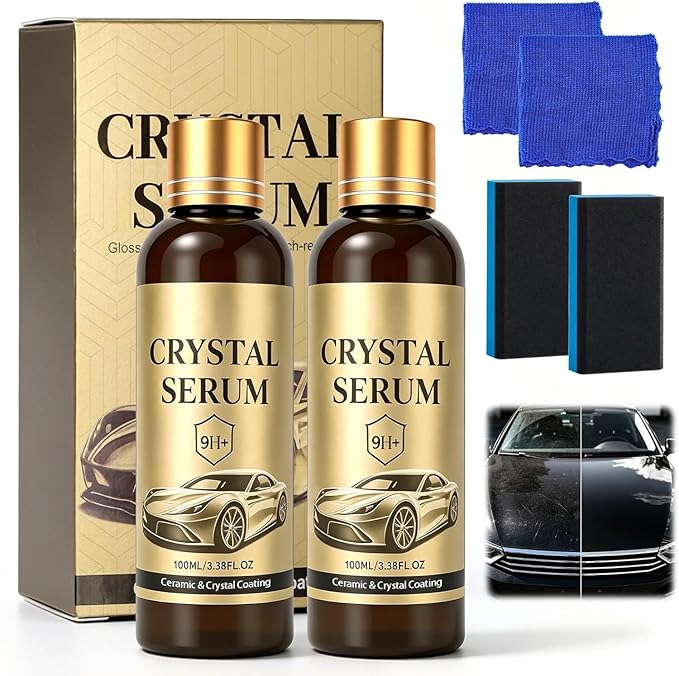 2pcs Crystal Serum for Cars,Ceramic Car Coating Kit - Crystal Serum, 9h Graphene Ceramic Coating,Long Lasting Car Protection, Gloss Hydrophobicty Anti Scratch (100ml