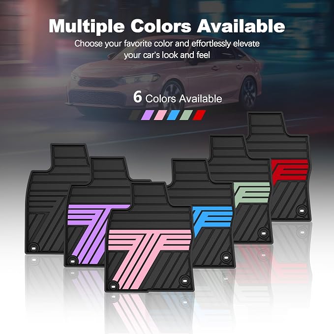 Rubber Floor Mats for Honda Civic Sedan Hatchback Si 2022-2026 | Include Sport but Not for Hybrid, All Weather Car Floor Liners Fit for Acura Integra 2023-2026, 1st & 2nd Row, Black & Pink
