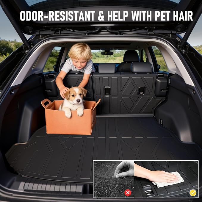 PROSHEVE Cargo Mat for Toyota RAV4 2019-2025 (Including Hybrid), Custom Fit TPE Trunk Liner with Seat Back Protector, All Weather Waterproof Anti-Slip Durable Odorless Easy Clean Cargo Mat for Pet