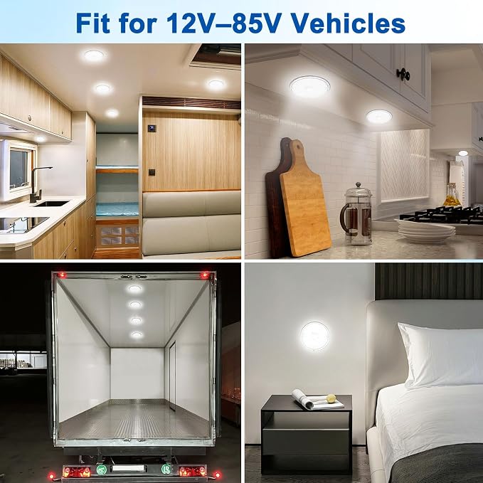 Linkstyle 12V RV Interior Lights, 4PCS LED Dome Lights,1000LM Interior Lamp | 8000K pure white, 12-85V wide voltage, built-in switch, aluminum base, for car van truck boat yacht