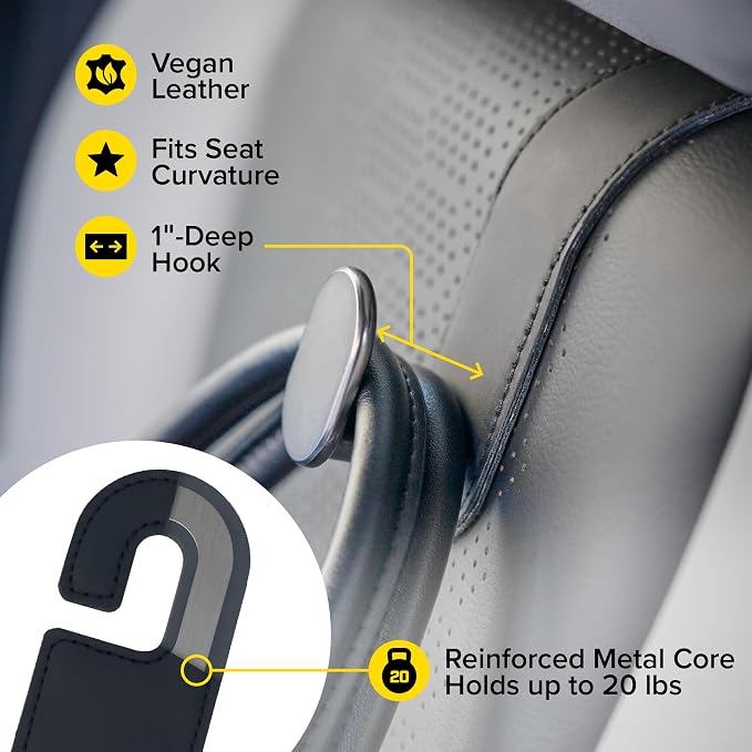 Wrap-It Storage Headrest Hook (2-Pack) - Car Accessories | For Hanging Bags And Purses, Simple Seat Back Hangers, Car Essentials, Road Trip Essentials For Adults