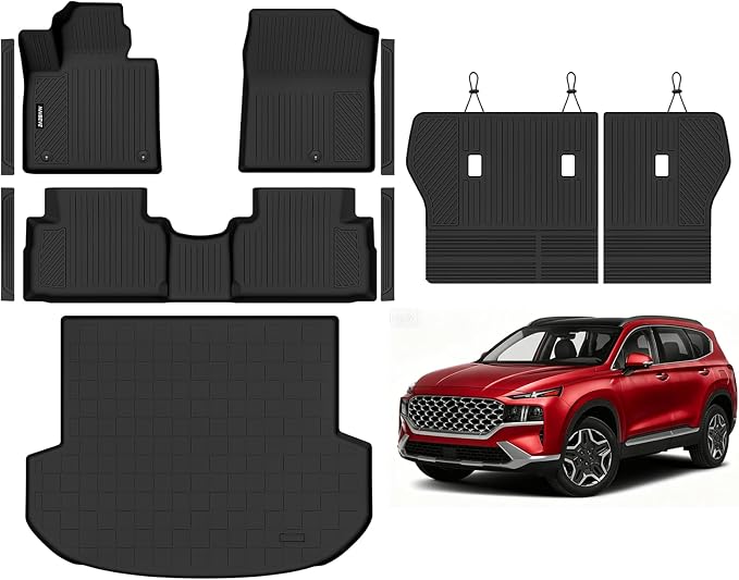 Naibeve Floor Mats for 2021-2023 Hyundai Santa Fe Gas | All Weather Floor Mats, Cargo Mat, Backrest Mats, Door Sill Guards, (Not for Hybrid) Interior Protector accessories