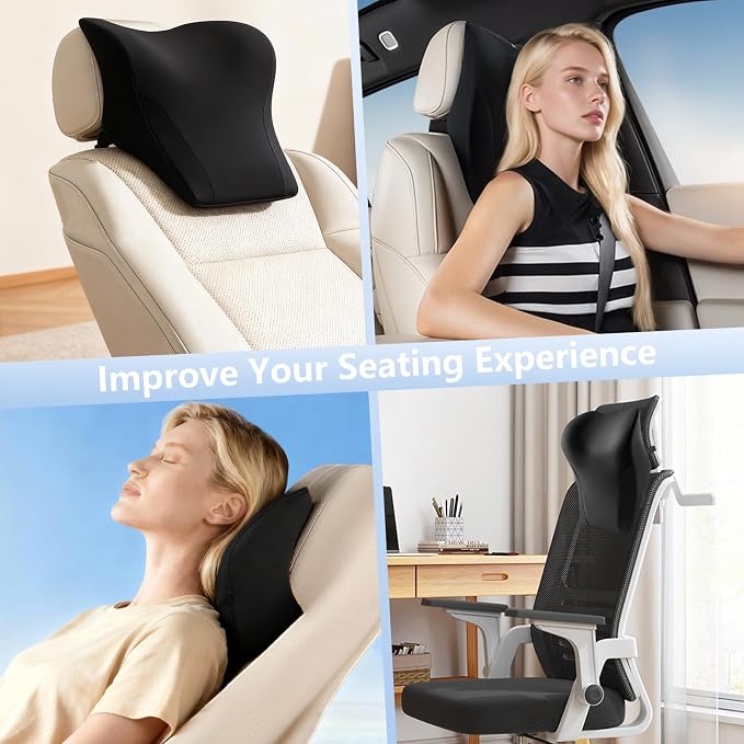 BABUR Car Neck Pillow, Car Headrest Pillow for Neck Suppor Driving Seat | Soft Memory Foam, Ergonomic Design Fits Most Car & Office Chairs, Head Rest Pillow for Long Drives, Machine Removable Cover