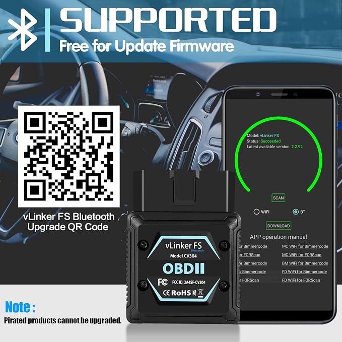 Vgate vLinker FS Bluetooth OBD2 Diagnostic Scan Tool, OBDII Car Code Reader for iOS, Android & Windows | OBDII Car Code Reader, iOS Compatible, Android Compatible, Windows Compatible