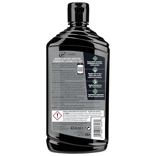 Turtle Wax Hybrid Solutions Ceramic Acrylic Black Car Polish and Wax, Car Scratch Remover & Car Paint Restorer for Black Cars, Deep Shine, Ceramic Coating Protection & Water Beading, 14 oz (Pack of 2)
