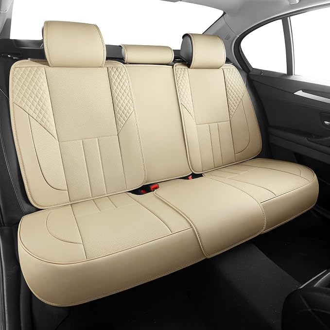 Universal Car Seat Covers for SUVs Sedans Trucks Beige | universal fit, faux leather, waterproof, breathable, stain/scratch resistant, airbag compatible, anti-slip, easy install