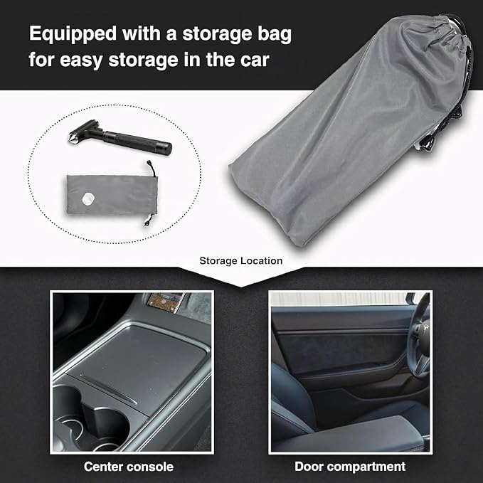 Tesla Glass Breaker Window Breaker Seatbelt Cutter Safety Hammer Car Window Breaker Tool Seatbelt Cutter Emergency Rescue Tools Metal Window Hammer Model Y/3/X/S Car Accessories (Black)