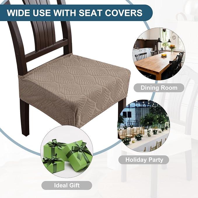 Removable and Washable Seat Covers for Dining Room Chairs Set of 6 - Waterproof Stretch Chair Seat Slipcovers, No Back Covers