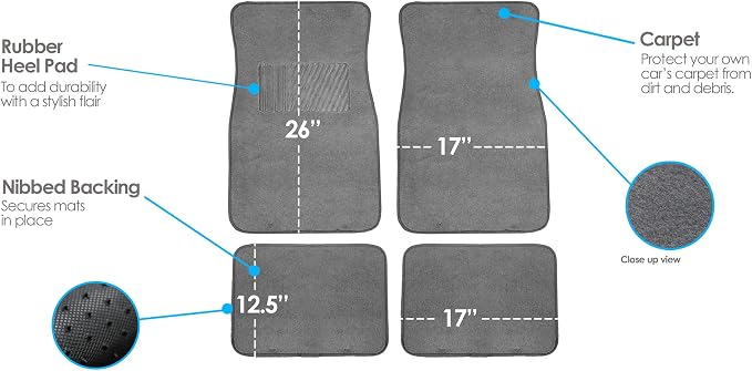 FH Group F14403GRAY Gray Carpet Floor Mat with Heel Pad (Deluxe)