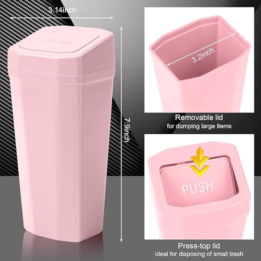 Car Trash Can with Lid - Mini Car Garbage Can Bin for Cup Holder - Pink Small Leakproof Vehicle Trash Bin for Back Seat, Cute Automotive Accessories Organizers and Storage for Door SUV Truck