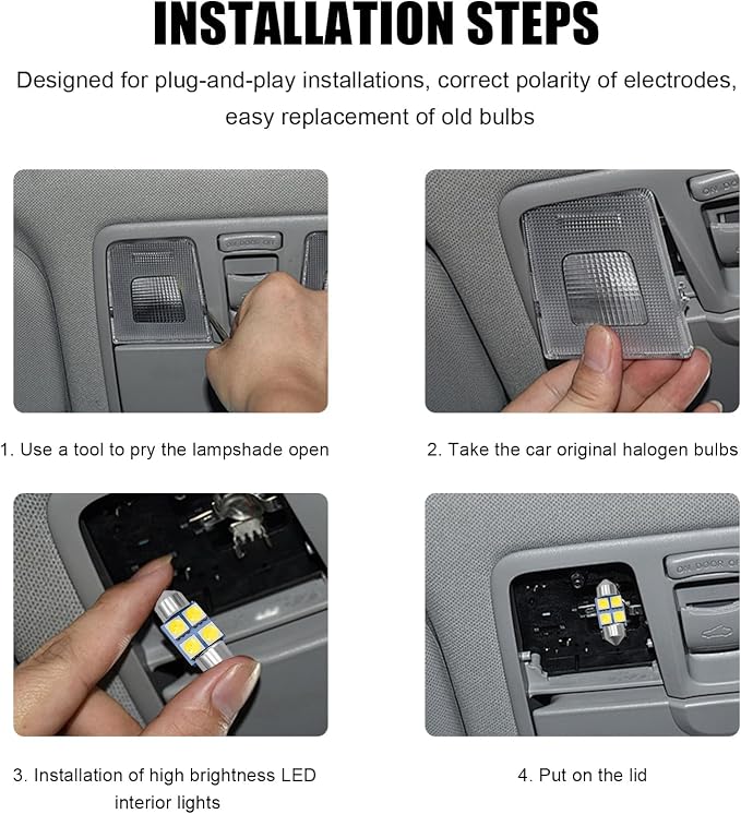 42PCS Interior Car Lights, Super Bright White Dome Map Tail Cab Lights Bulb Replacement Kit, T10 31mm 36mm 41mm LED Bulb Set, Bulbs Kit for Car Door Light License Plate Light