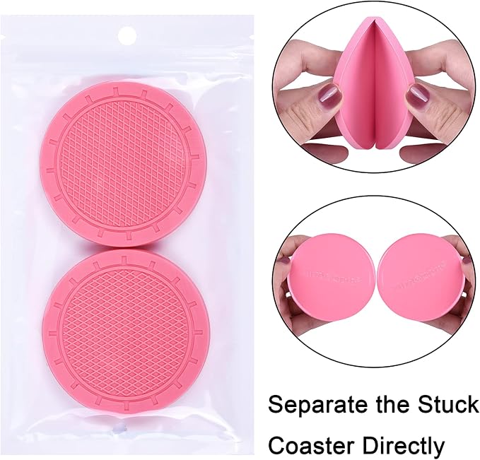 Car Coasters, Wisdompro 4 Pack PVC Car Cup Holder Insert Coaster - Anti Slip Universal Vehicle Interior Accessories Cup Mats for Women(2.75" Diameter, Pink)
