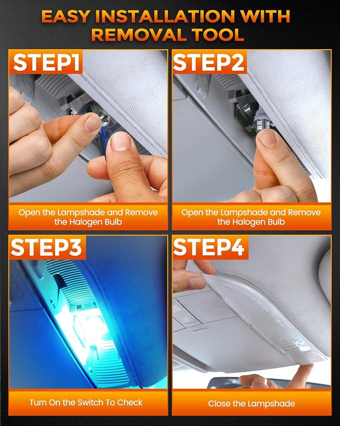 BANGO 24 Pieces Car LED Interior Light Bulbs, Non-Polarity Design with Removal Tool, Suitable for Car Dome Map Door Trunk License Plate Lights, Etc. (Ice Blue)