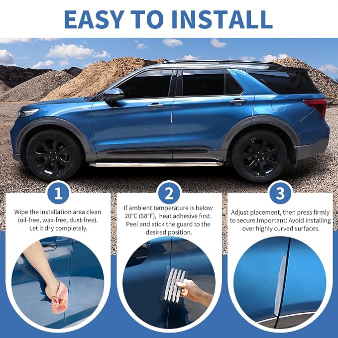 4PCS Car Door Edge Guards Universal 3D Carbon Fiber Texture Anti-Collision Scratch Protector Strips Flexible Silicone Trim with Nano Adhesive for Sedan SUV Truck Transparent