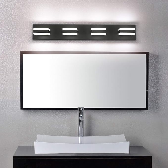 SOLFART Black Bathroom Light Fixtures 4 Lights Bathroom Vanity Light LED Dimmable Matt Black Vanity Lights 32W Cool White 6000K & 0%-100% Brightness Dimmable ETL Listed