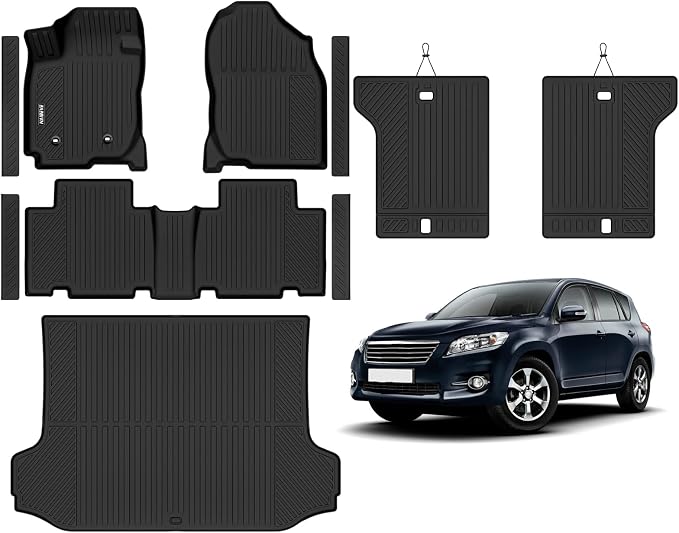 Naibeve Floor Mats for 2006-2012 Toyota RAV4 | All Weather Custom Fit Floor Mats, Cargo Mat, Backrest Mats, Door Sill Guards Interior Protector accessories