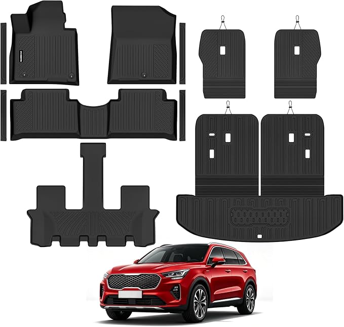 Naibeve Floor Mats for 2021-2026 Kia Sorento Gas 6 Seats (Bucket Seats) | All Weather Floor Mats, Cargo Mat, 2nd Row Backrest Mats, Backrest Mats, Door Sill Guards, (Not for Hybrid) accessories
