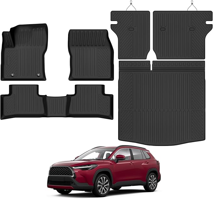Custom Fit Floor Mats for Toyota Corolla Cross Hybrid 2022-2026 | All Weather TPE Floor Liners with Trunk Mat & Backrest Protectors | Odorless Full Set Interior Accessories