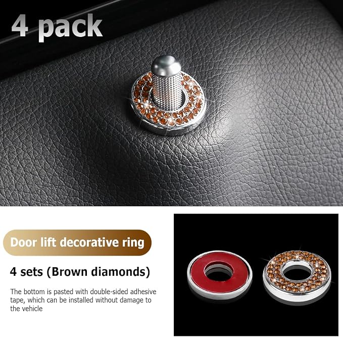4PCS Bling Inner Car Door Lock Cover Stickers, Rhinestones Pull Rod Bolt Decorations, Crystal Auto Decals for Women Girls, Sparkly Car Door Lock Pin Caps for C Class C200L GLC260 C260L