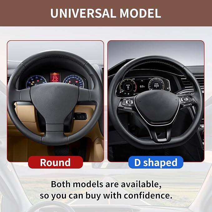 15 Inch Leather Steering Wheel Cover, Automotive Accessories Breathable Anti-Slip Elastic Soft Wheel Protector, Fit for Most SUVs Trucks and RVs (Coffee)